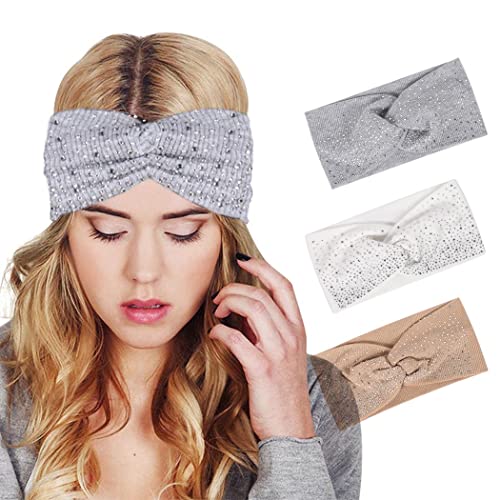 Zoestar Bandas anchas de cristal Gary Rhinestone para la cabeza de yoga, turbante elástico, bandeau para la cabeza, bandas elásticas y elegantes para el cabello para mujeres y niñas (paquete de 3)