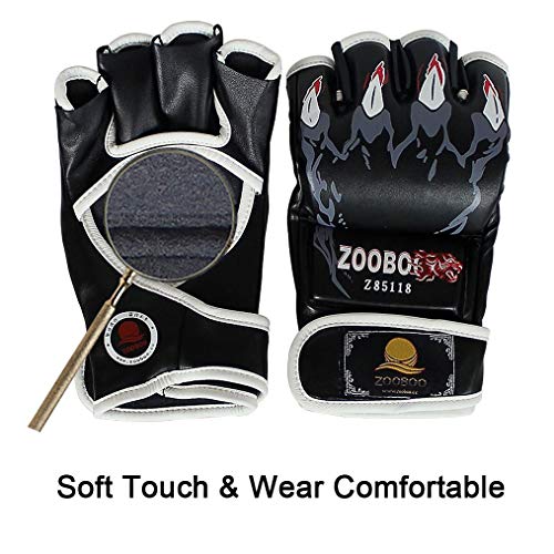 ZooBoo Guantes de Boxeo, Guantes de Artes Marciales Mixtas para Entrenamiento UFC, para Hombres y Mujeres, de Piel, más Acolchados, para Boxeo, Sparring, Muay Thai, Bolsa Pesada Negro