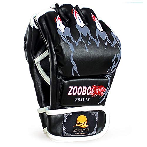 ZooBoo Guantes de Boxeo, Guantes de Artes Marciales Mixtas para Entrenamiento UFC, para Hombres y Mujeres, de Piel, más Acolchados, para Boxeo, Sparring, Muay Thai, Bolsa Pesada Negro