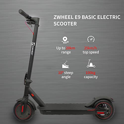 ZWHEEL Patinete eléctrico para Adulto E9 Basic Neumático de Aire, hasta 20km de autonomía, 25km/h, Dos Modos de Velocidad, Plegable, Control de Crucero, conexión App móvil