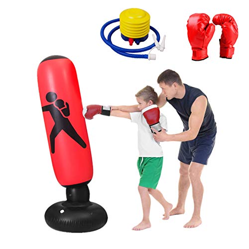 ZYW Saco De Boxeo Niños,Juego De 3 Piezas De Sacos De Arena De Boxeo para Niños De 160 Cm, Sacos De Arena, Guantes De Boxeo, Bombas De Aire, Ejercicio para Aliviar La Irritabilidad Y El Estrés Rojo