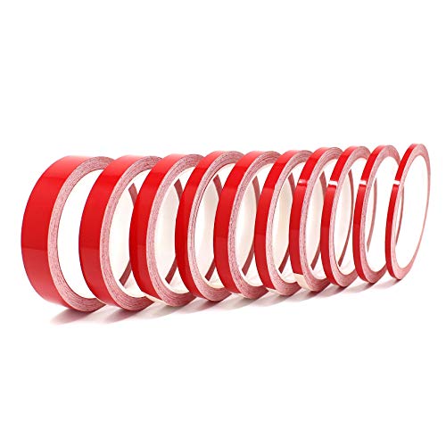 (0,95€/m) 10 metros tiras decorativas para coche moto barco modelismo rayas para la artesanía manualidades (Rojo brillante, 10mm)