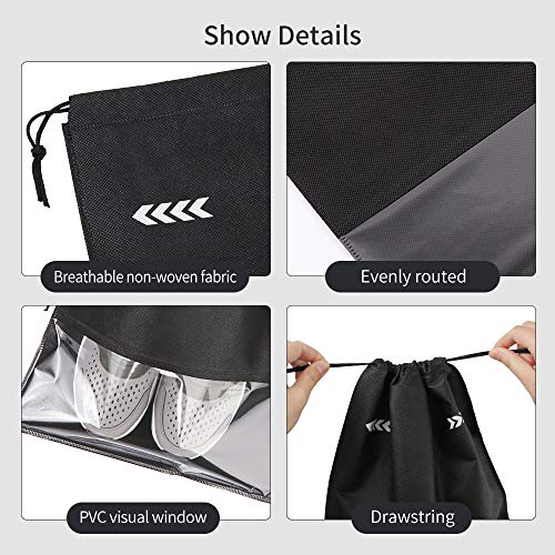 10 Pcs Bolsas de Zapatos Multifunción a Prueba de Polvo Bolsa Impermeable Telas no Tejidas Zapatos para Hombres y Mujeres con Ventana Transparente y Cordón(Raya)