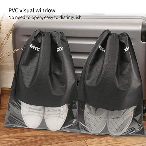 10 Pcs Bolsas de Zapatos Multifunción a Prueba de Polvo Bolsa Impermeable Telas no Tejidas Zapatos para Hombres y Mujeres con Ventana Transparente y Cordón(Raya)