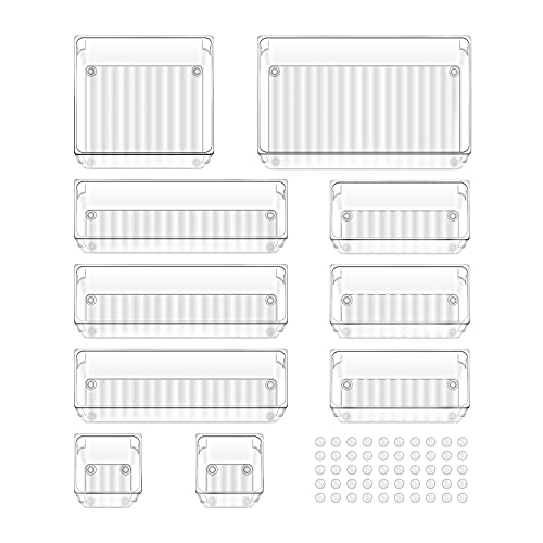 10 Pcs Cajas Organizadoras, Organizador maquillaje, Cajas Bandejas de Plástico Transparente Apilables Almacenamiento para Cajones, Adecuado para guardar Maquillaje, Joyería, Habitación, Oficina