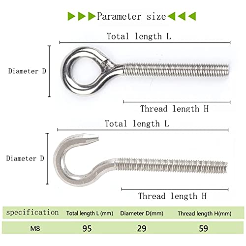 10 Piezas Gancho Roscado, M8 de 304 Tornillo de Anillo de Acero Inoxidable, Pernos de ojo de Servicio Pesado, para Colgar y Fijar en Maquinaria y Forestal Hotel Oficina y Hogar