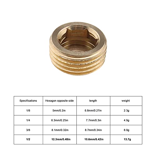 10 x Rosca exterior interior cabeza hexagonal 1/2 pulgadas adaptador conector conector de latón para tubería de agua solar, tubo neumático dorado