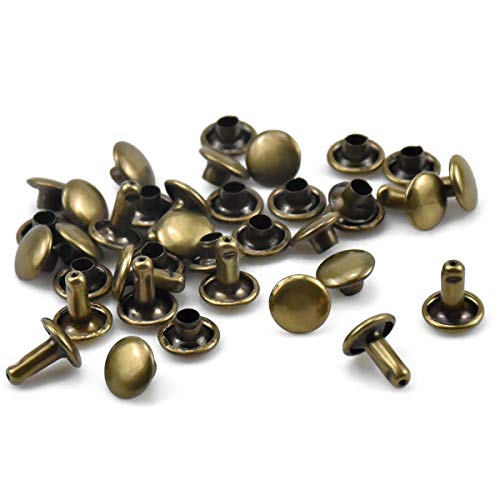 100 Set Remaches de Cuero Remaches de Doble Cara Bronce Remaches de Metal Tubular Studs para Bricolaje Artesanía de Cuero Bolsa Zapatos Decoración Reparaciones 8 × 8 mm