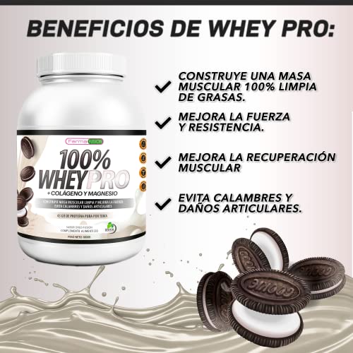 100% Whey Protein con Colágeno y Magnesio | 43Gr. de Proteína Pura por toma 0% Azúcares | Aumenta el crecimiento muscular y tonifica los músculos | Protege y lubrica Articulaciones | 1000g (Oreo)