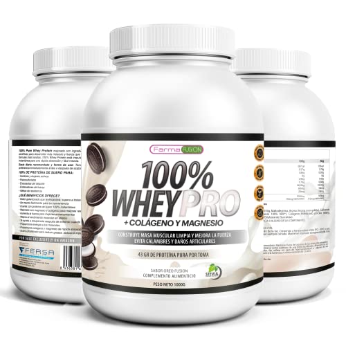 100% Whey Protein con Colágeno y Magnesio | 43Gr. de Proteína Pura por toma 0% Azúcares | Aumenta el crecimiento muscular y tonifica los músculos | Protege y lubrica Articulaciones | 1000g (Oreo)