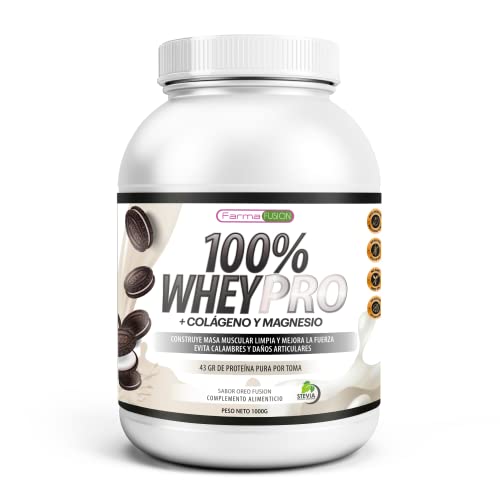 100% Whey Protein con Colágeno y Magnesio | 43Gr. de Proteína Pura por toma 0% Azúcares | Aumenta el crecimiento muscular y tonifica los músculos | Protege y lubrica Articulaciones | 1000g (Oreo)