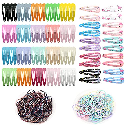 100pcs Pinza Pelo Niña Horquillas de Pelo y 200pcs Gomas Pelo Niña Pequeña, Hebillas Pelo Lazos para el Cabello Elásticas Bandas de Pelo Multicolores Accesorios para el Cabello para Bebés Niñas