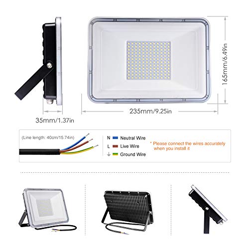 100W Proyector LED exterior IP67 Impermeable Foco exterior 10000 lumen 3000K Luz calida Iluminación Led Floodlight para Jardín Garaje Balcón Césped Foco exterior