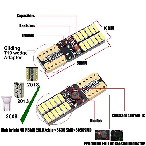 10pcs T10 LED canbus 6000K W5W bombilla led no error de cuña 194 Luces de posición Placa de la lámpara del coche Juego Interior del coche 12V Blanco