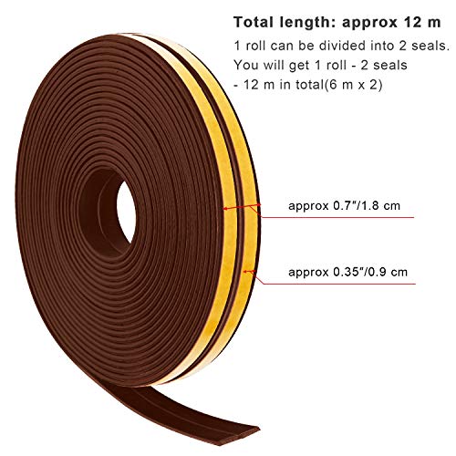 12 m Tiras de Cinta de Espuma Tiras de Sellado Excluidor de Proyecto de Ventana de Puerta Cinta de EPDM Burletes Autoadhesivo (Marrón)