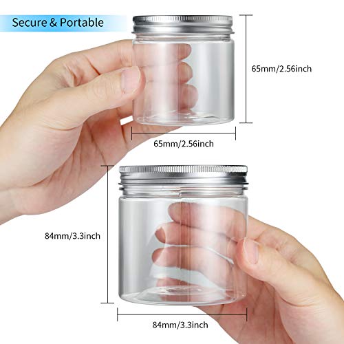 12 tarros pequeños de plástico transparente sin BPA con tapa de rosca de aluminio (6 piezas x 350ml, 6 piezas x 150ml, 15 piezas de etiquetas de pizarra negra)