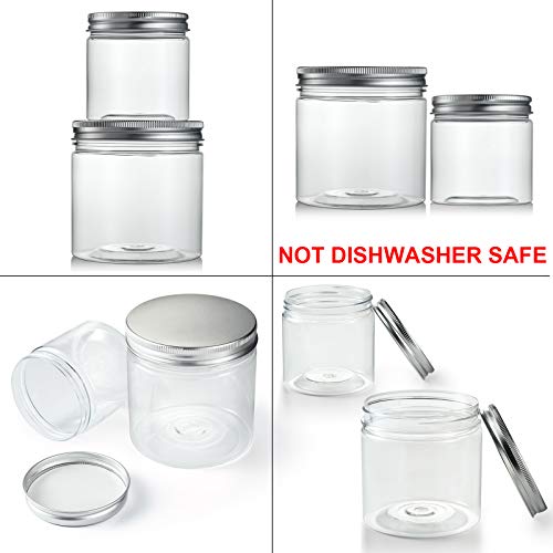 12 tarros pequeños de plástico transparente sin BPA con tapa de rosca de aluminio (6 piezas x 350ml, 6 piezas x 150ml, 15 piezas de etiquetas de pizarra negra)