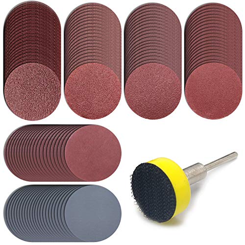 120 discos de lija de 25 mm con vástago de 1/8 pulgadas para Dremel y la mayoría de herramientas giratorias, papel de grano 100/180/240/400/1500/3000