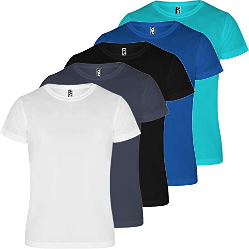 13MW Camiseta técnica Hombre | Pack 5 | Tejido técnico para Deporte | Transpirable | Running, Fitness, Fútbol, Padel (Combinación 5, M)