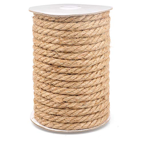 15M Cuerda de Yute Gruesa Cuerda cáñamo 10mm,Natural Rollo de Cordel Yute para Embalaje,Decoración,Jardinería