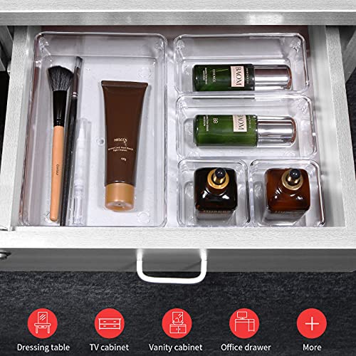 18 PCS Cajas Organizador de Cajón Plástico,Aokyom Organizadores Transparentes para Cajones Cajas Bandejas de Plástico Transparente Apilables Almacenamiento para Cajones,Escritorio,Baño,Maquillaje