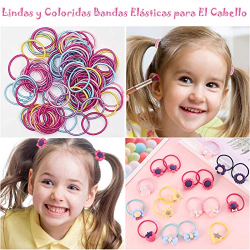 190 Piezas Accesorios Pelo Niña, 60pcs Pinzas de Pelo Niña y 130pcs Gomas Pelo Niña, Multicolor Horquillas Clips Pelo Lazos de Pelo Banda Elástica Accesorios Cabello para Niña Bebe Infantiles