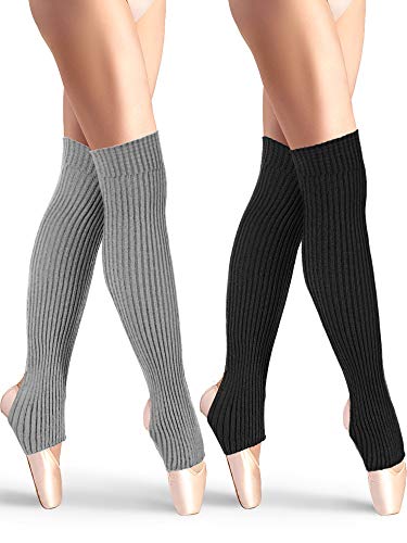 2 Pares de Calentadores de Piernas de Estribo Calcetines por Encima de Rodilla de 21,65 Pulgadas para Mujer (Negro, Gris)