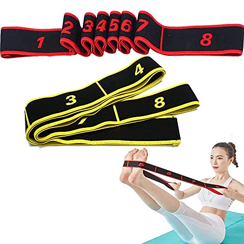 2 Piezas Banda Elástica de Yoga, Bandas Elásticas para Pilates, Bandas Latinas de Resistencia, Banda de Ejercicio Ajustable de Múltiples Bucles, para Fitness, Baile, Gimnasia (Rojo + Amarillo)