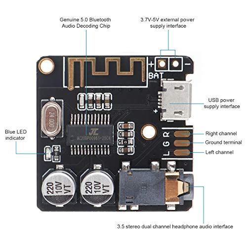 2 Piezas Placa receptora de Audio Bluetooth para Amplificador de Audio 3,7-5 V BT5.0 Amplificador de Altavoz estéreo para Coche DIY