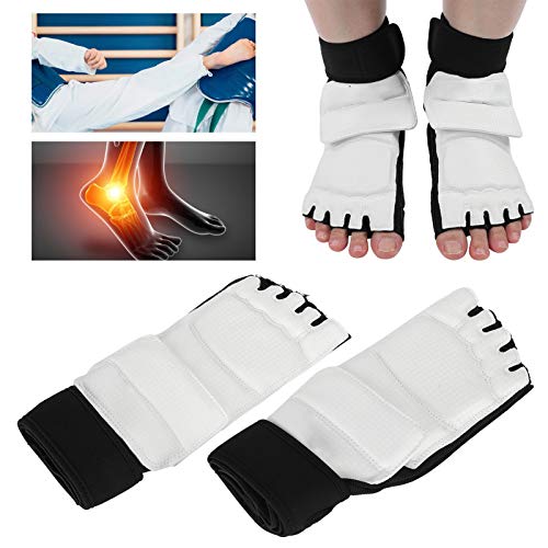 2 protectores de pie de taekwondo, protección de boxeo, soporte de tobillo, calcetines de combate de taekwondo, almohadillas protectoras para niños adultos, entrenamiento de gimnasio(L-Blanco + negro)