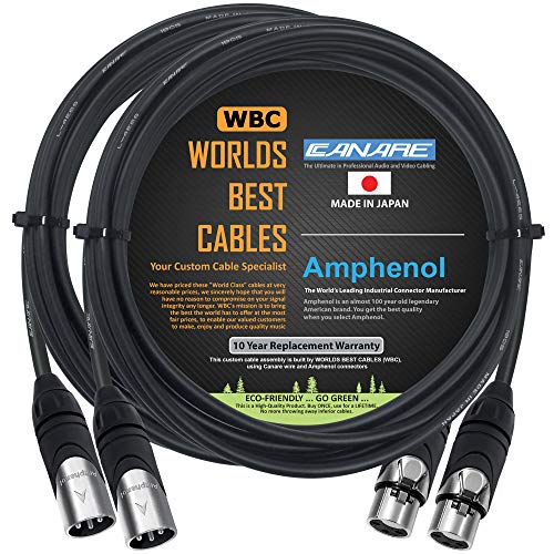 2 unidades – 10 pies – Canare L-4E6S, Star Quad equilibrado macho a hembra cables de micrófono con conectores Amphenol Silver XLR – Fabricados por World Best CABLES.