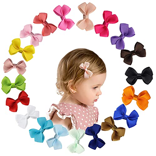 20 Colores Lazos para el Cabello con Cinta de Grogrén para Niña, Bebé,Mini Pinzas de Cocodrilo,Totalmente Cubiertos Horquillas de Clip para el Pelo