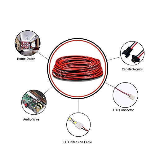 22AWG Cable Electronica,0,33mm2 Alambre Cobre Estañado,Cable Rojo Negro de PVC de 2 Núcleos para Conectores de Tira de LED/Bricolaje 20 Metros(10 Metros Negro+10 Metros Rojo)