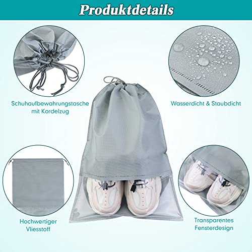 25 Bolsas de Almacenamiento de Zapatos Bolsa con Cordón a Prueba de Polvo Bolsa de Zapatos No Tejida Impermeable Portátil con Ranura Transparente Organizador de Embalaje (Gris, Blanco)