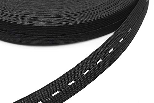 25M Elásticas Banda con Ojal, Planas Cinta de elástico de Costura,Cinta con Agujero de Botón,Cinta Planas Ojal, Maternidad Ropa, Coser, Ropa Personalizada, DIY. (25 m x 20 mm) Negro