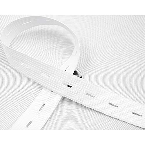 25M Elásticas Banda con Ojal, Planas Cinta de elástico de Costura,Cinta con Agujero de Botón,Cinta Planas Ojal, Maternidad Ropa, Coser, Ropa Personalizada, DIY. (25 m x 20 mm) Blanco