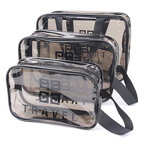 3 Piezas Neceser Transparente PVC Bolsa de Cosméticos Impermeable con Cremallera Bolsa de Lavado Impermeable para Viaje Bolsa de Aseo Portátil para Almacenamiento Neceseres 3 Tamaños