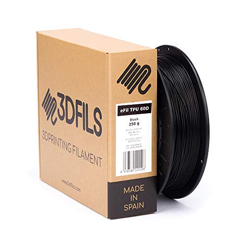 3DFILS - Filamento flexible para impresión 3D eFil TPU 60D: 1.75 mm, 250 g, Negro