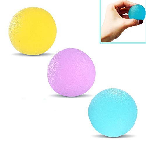 3PCS Pelota Rehabilitacion Mano, Pelota Terapia de Mano, Bola de Presión de Silicona no Tóxica e Inodoro, para Ejercicios de Manos, para Aliviar el Estrés (Amarillo, Verde, Morado)