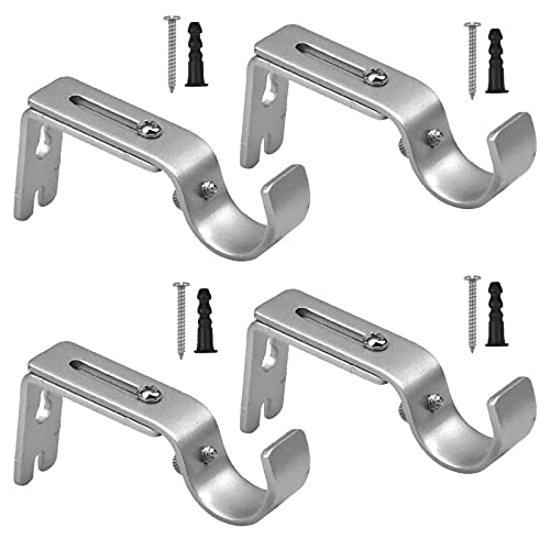 4 Piezas Ajustable Soportes de Barra de Cortina con Tornillo, Ganchos para Soporte de Pared para Riel de Cortina, Soporte de Poste de Cortina de Metal para Hogar Dormitorio Oficina (Plateado)