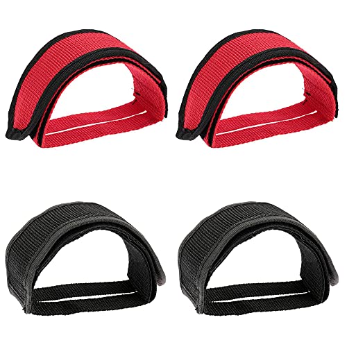 4 Piezas Correas de Pedal de Bicicleta, Toe Clips Straps Cinta Correas de Velcro， para Girar Bicicleta de Ejercicio Bicicleta de hogar o Gimnasio Ciclo （Negro/Rojo ）.