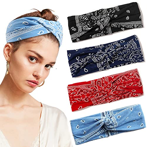 4 Piezas Diadema Para Mujer Turbante Bohemia Elástico Cinta Banda para El Cabello Diadema Accesorios Para El Cabello (widdripping)