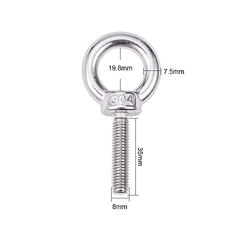 4 Piezas Tornillos de Anillo de Acero Inoxidable, M8 Perno de Anillo, Roscada Anillo Perno, Perno de Ojo de Anillo, Cáncamo, Ojo de Varilla Tornillos, para Equipos de Elevación