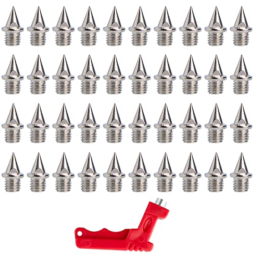 40 Pcs Tacos Clavos Zapatos Deportivos Punta Espinas Repuesto Picos Campo Al Aire Libre Entrenamiento Clave Picos Tornillo Aguijón Metal Pequeño con Llave Atletismo Salto Altura Sprint Vallas (Plata)