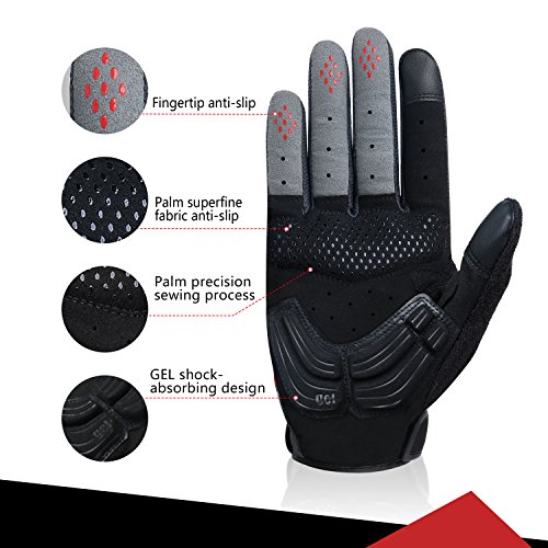 4UMOR Guantes de Ciclismo Dedo Completo Gel de Acolchado para Bicicleta Carretera o Montaña con Pantalla Táctil Unisexo (M)