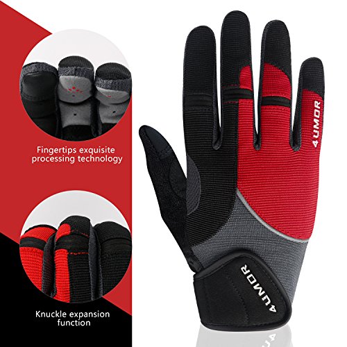 4UMOR Guantes de Ciclismo Dedo Completo Gel de Acolchado para Bicicleta Carretera o Montaña con Pantalla Táctil Unisexo (M)