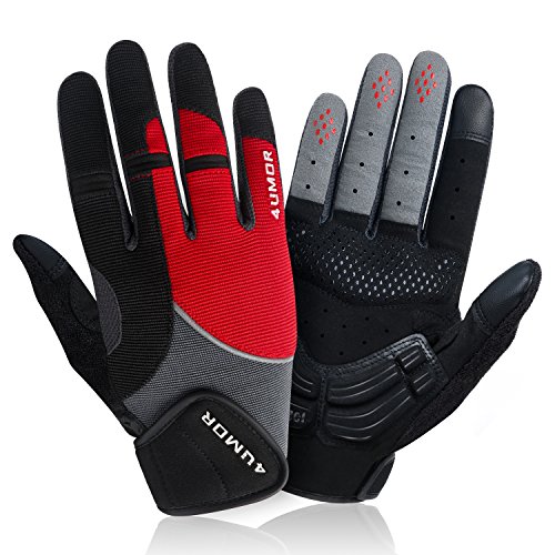 4UMOR Guantes de Ciclismo Dedo Completo Gel de Acolchado para Bicicleta Carretera o Montaña con Pantalla Táctil Unisexo (M)