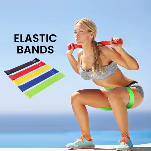 5 Bandas Eslásticas Fitness. Bandas de Resistencia 100% Latex con Guía de Ejercicios. Cintas de Resistencia para Entrenamiento en Casa y Gimnasio.