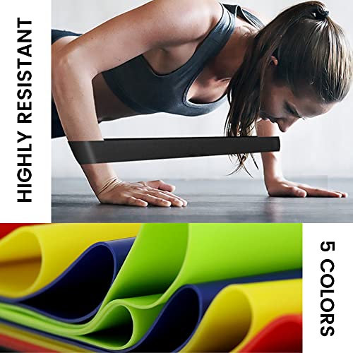 5 Bandas Eslásticas Fitness. Bandas de Resistencia 100% Latex con Guía de Ejercicios. Cintas de Resistencia para Entrenamiento en Casa y Gimnasio.