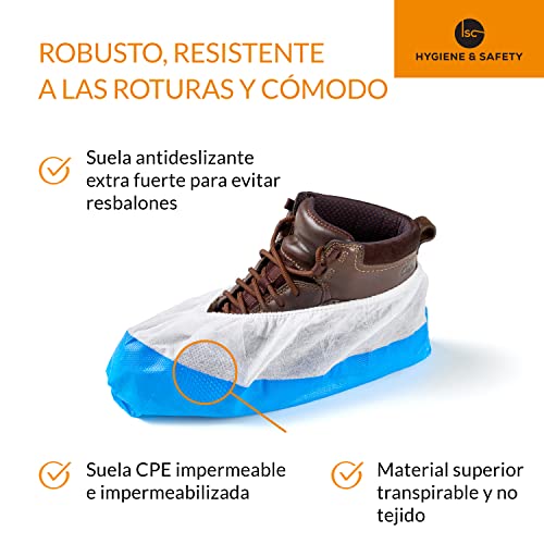 50 Cubiertas para zapato/Cubrezapatos con suela de 9 gramos, reforzada, antideslizante, extra resistente. Impermeable a líquidos, unitalla, buen ajuste, y sin frustraciones. Desechables.